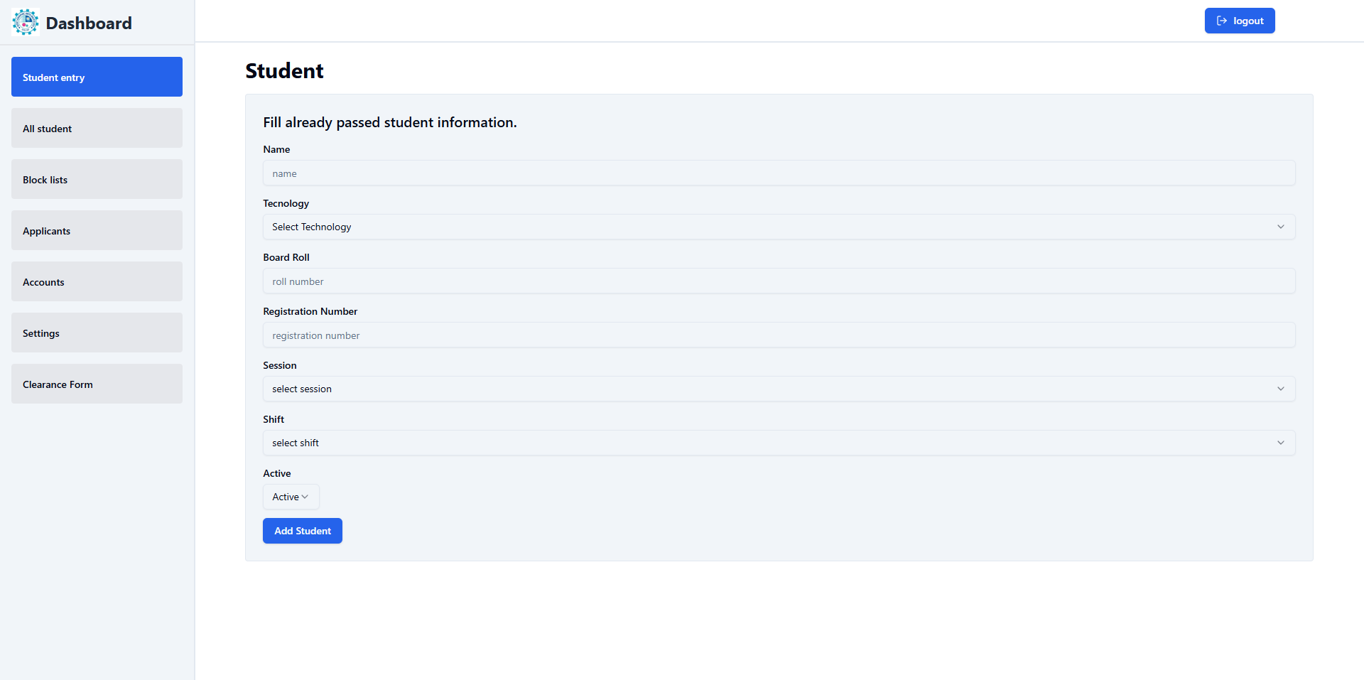 Screenshot of the CFM clearance form management dashboard