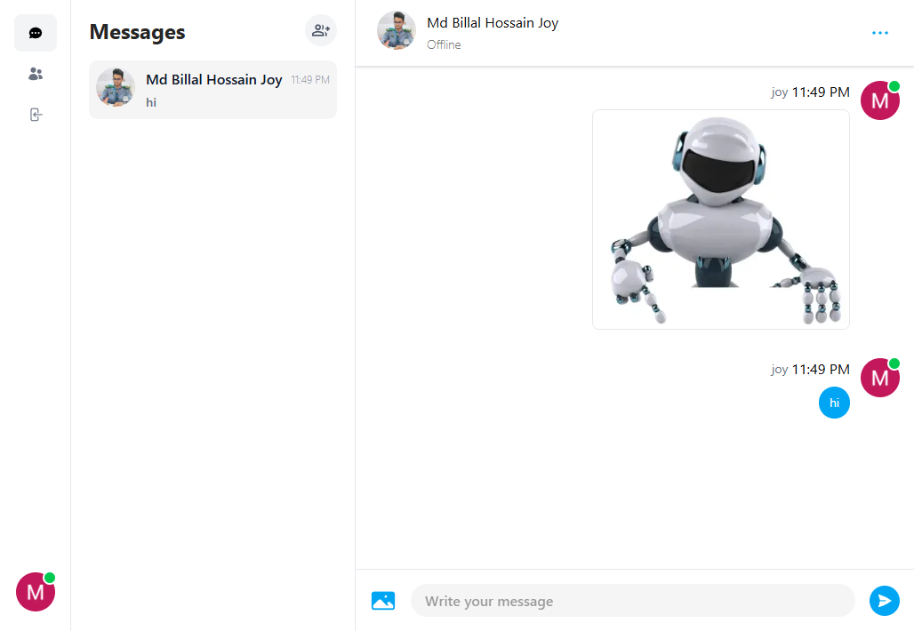 Screenshot of the Messenger app showing a real-time chat conversation
